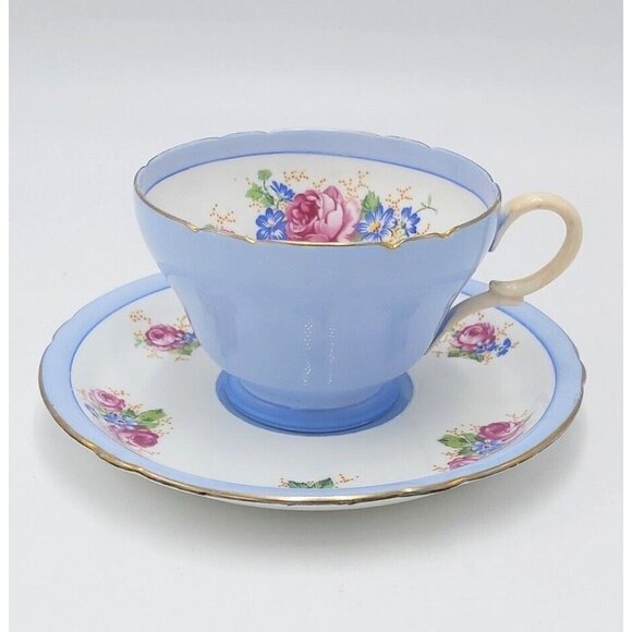 Shelly Dainty Tea Cup and Saucer -Roses and Forget-me-nots-Pattern 13249 UK - Picture 2 of 7